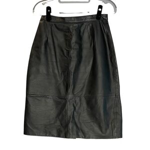 Black Genuine Leather Made In Argentina Lined Pencil Skirt Sz 9/10